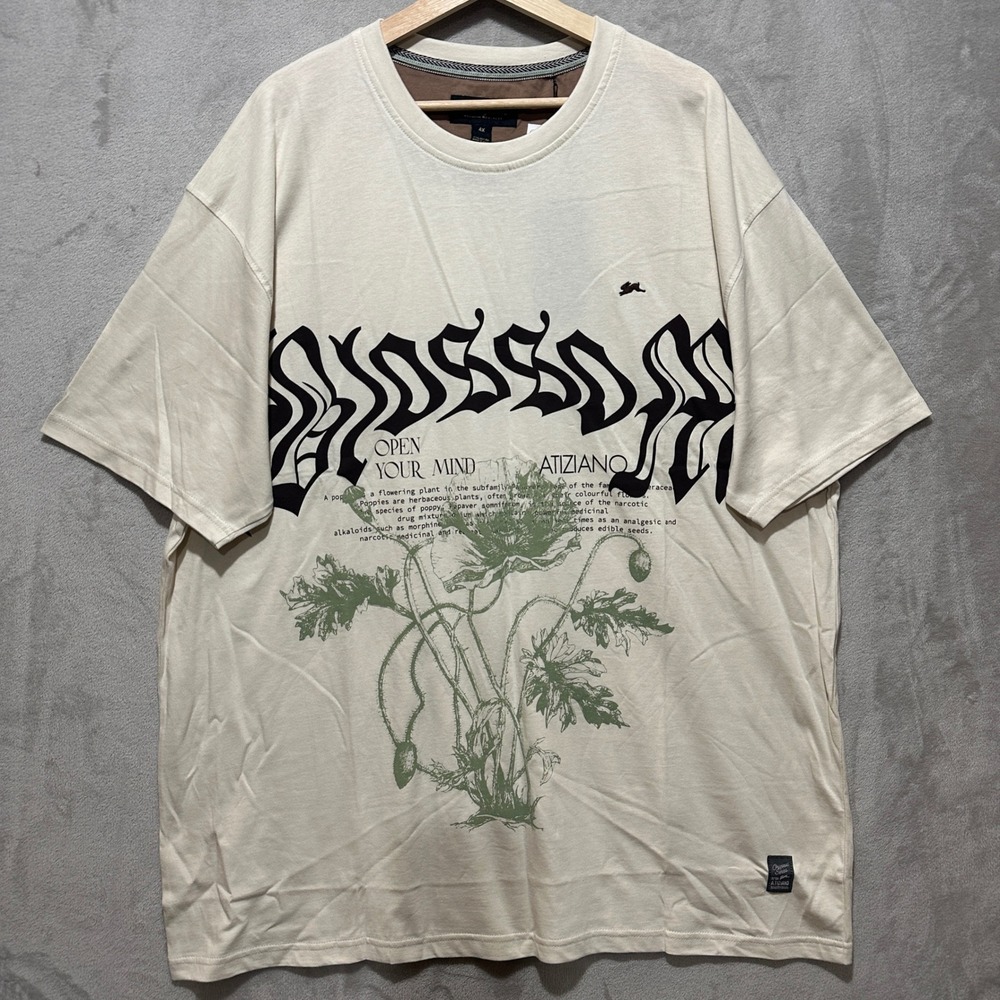 A. Tiziano Alden Birch Graphic T-Shirt Mens 4X Cotton 42ATM4308 Cream Tee